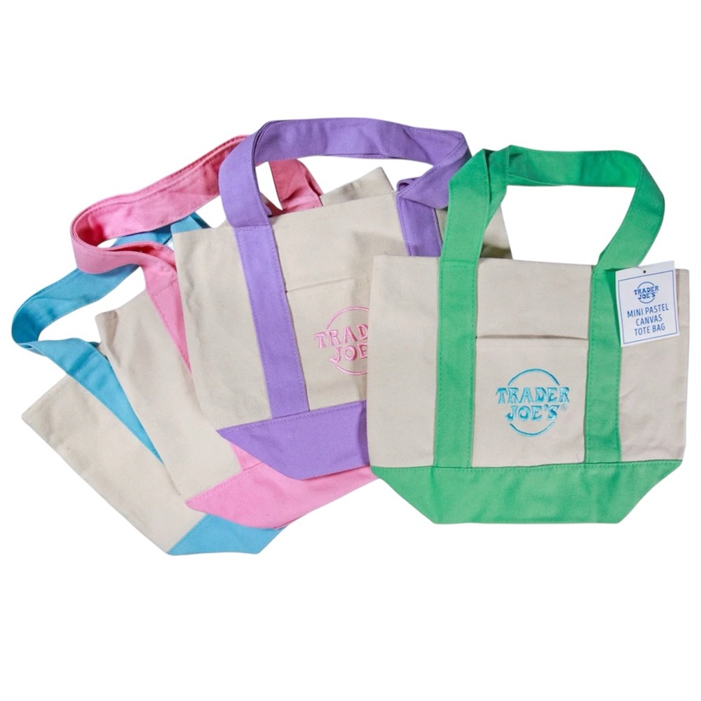 Viral TRADER JOES Mini Pastel Canvas Tote Bag BABY BLUE - Picture 3 of 11
